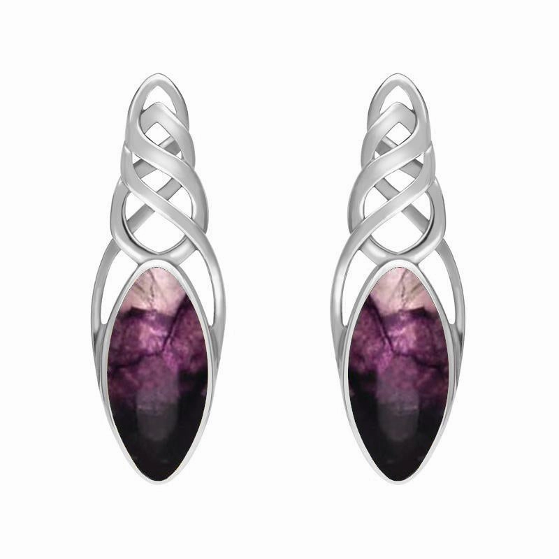 Sterling Silver Blue John Celtic Long Marquise Stud Earrings