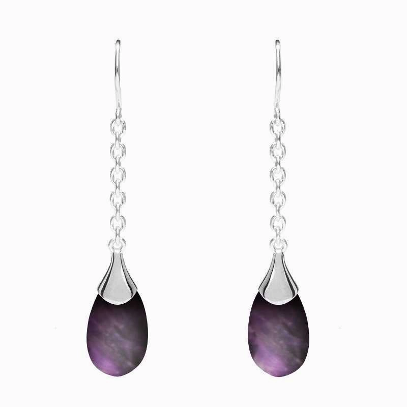 Sterling Silver Blue John Chain Oval Drop Hook Earrings