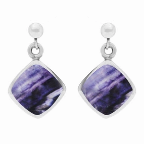 Sterling Silver Blue John Cushion Drop Earrings