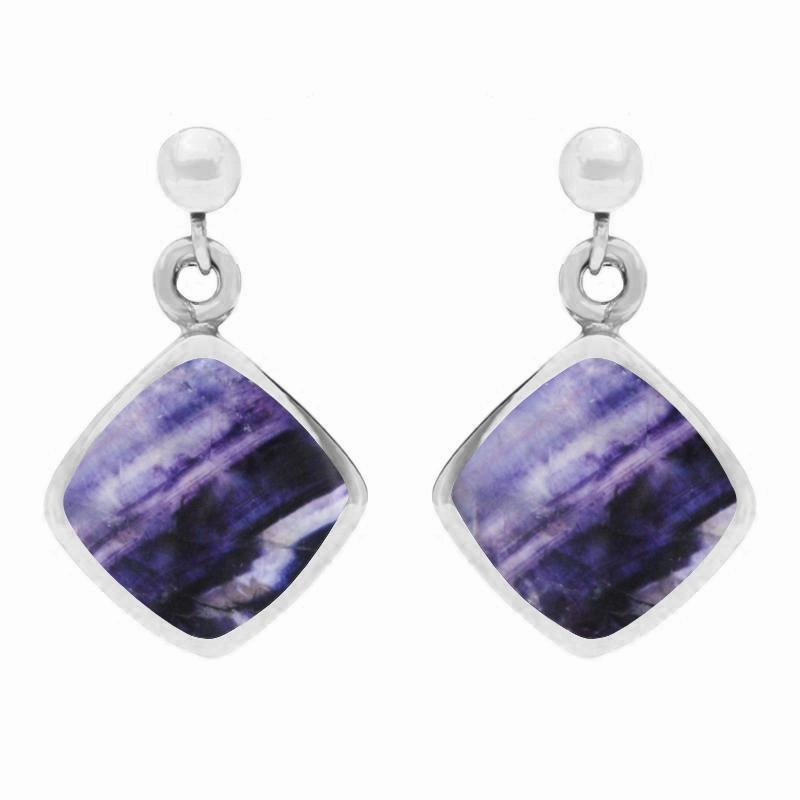 Sterling Silver Blue John Cushion Drop Earrings