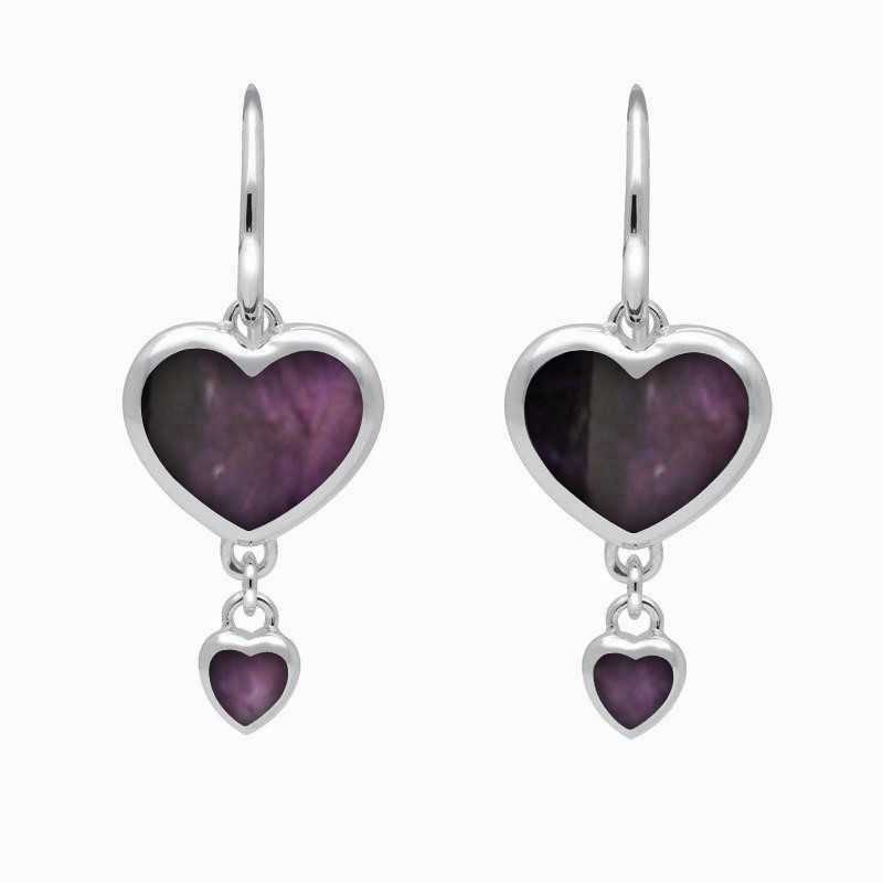 Sterling Silver Blue John Double Heart Hook Earrings