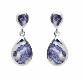 Sterling Silver Blue John Double Pear Drop Earrings
