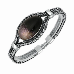 Sterling Silver Blue John Foxtail 25x20mm Stone Oval Bracelet D