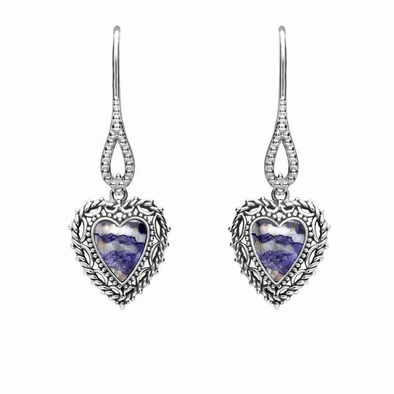 Sterling Silver Blue John Heart Drop Earrings