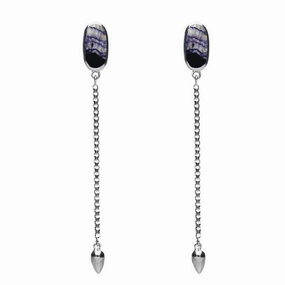 Sterling Silver Blue John Lineaire Long Drop Stud Earrings