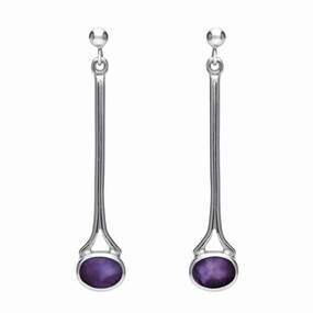 Sterling Silver Blue John Long Drop Earrings