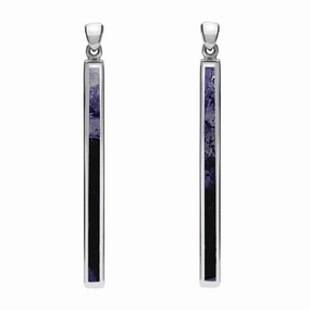 Sterling Silver Blue John Long Slim Drop Earrings D