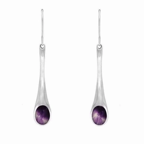 Sterling Silver Blue John Long Tapered Drop Hook Earrings