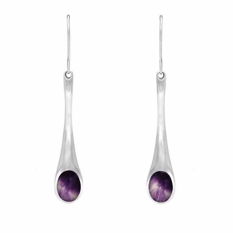 Sterling Silver Blue John Long Tapered Drop Hook Earrings