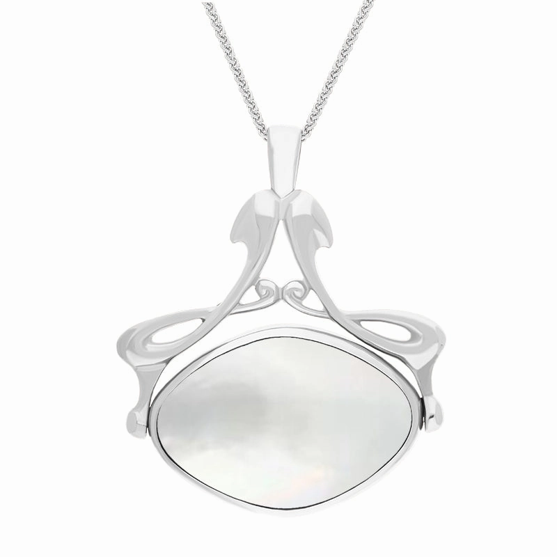Sterling Silver Blue John Mother Of Pearl Bell Diamond Swivel Fob Necklace