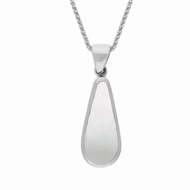 Sterling Silver Blue John Mother Of Pearl Small Double Sided Pear Cut Fob Necklace