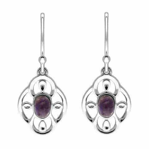 Sterling Silver Blue John Open Flower Drop Earrings