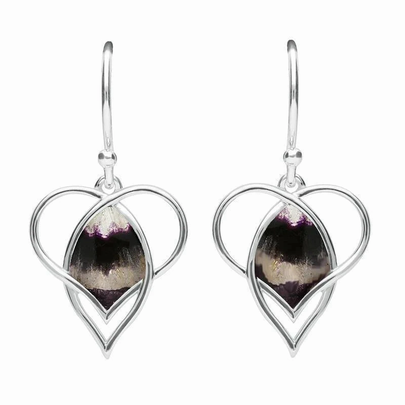 Sterling Silver Blue John Open Heart Twist Drop Earrings