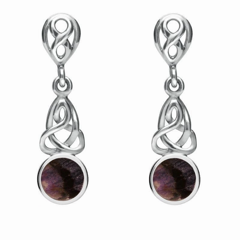 Sterling Silver Blue John Round Celtic Dropper Earrings