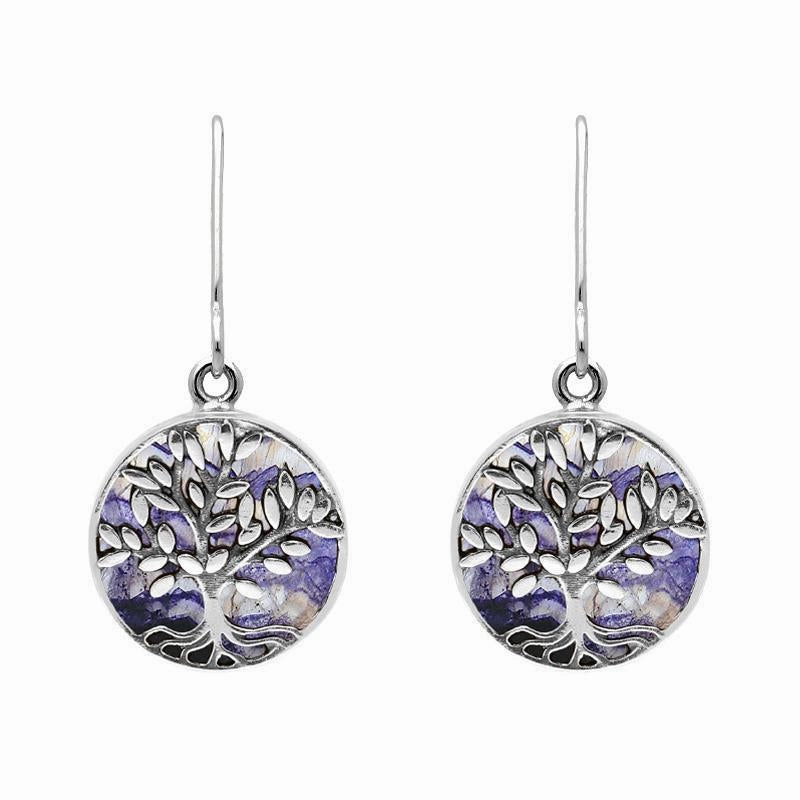 Sterling Silver Blue John Round Large Tree of Life Leaves Drop Earrings