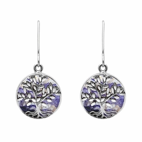 Sterling Silver Blue John Round Large Tree of Life Leaves Drop Earrings