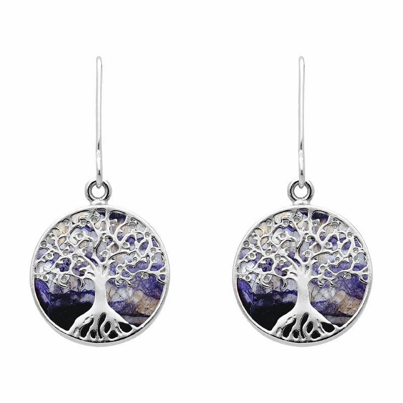 Sterling Silver Blue John Round Tree Drop Earrings