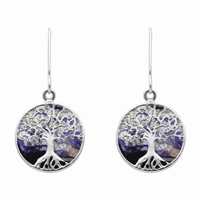 Sterling Silver Blue John Round Tree Drop Earrings