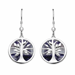 Sterling Silver Blue John Round Tree of Life Drop Earrings
