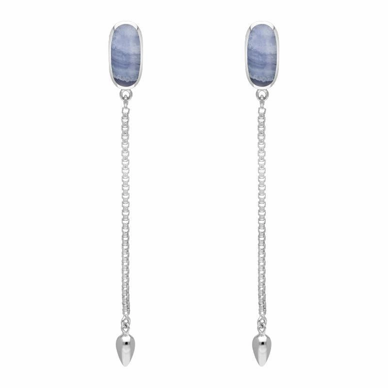 Sterling Silver Blue Lace Agate Lineaire Long Drop Stud Earrings
