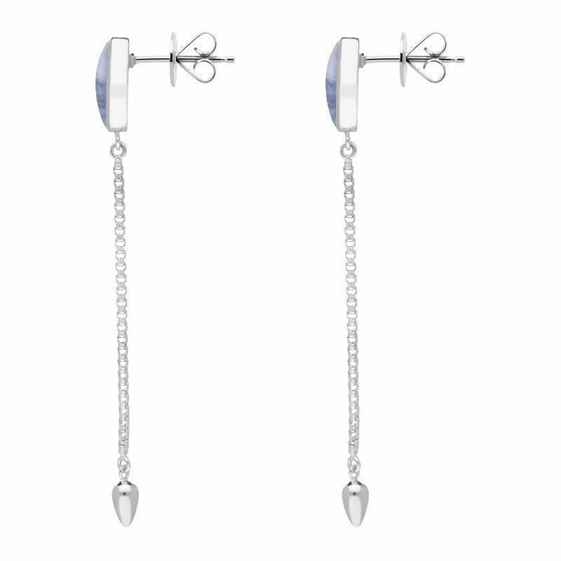 Sterling Silver Blue Lace Agate Lineaire Long Drop Stud Earrings