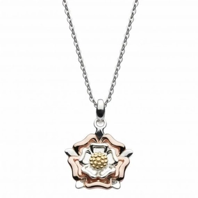Sterling Silver Briar Tudor Rose with Gold Rose Gold Plate Pendant 9320GRG