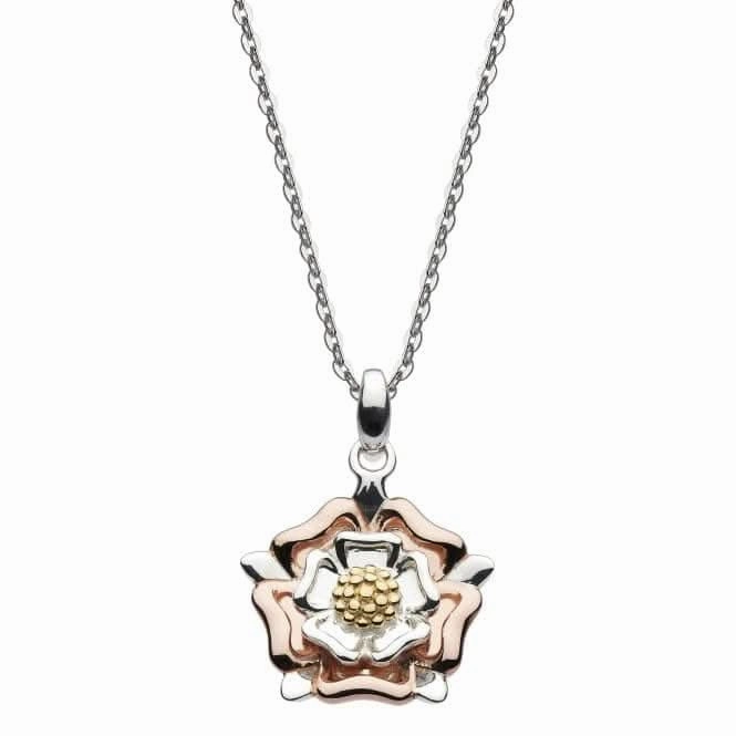 Sterling Silver Briar Tudor Rose with Gold Rose Gold Plate Pendant 9320GRG