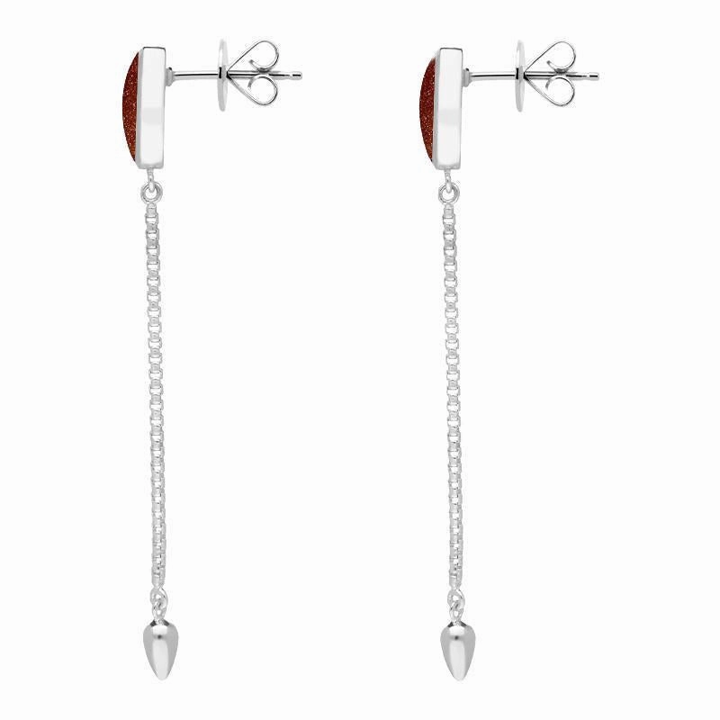 Sterling Silver Brown Goldstone Lineaire Long Drop Stud Earrings