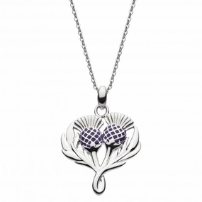 Sterling Silver Cailin Twinned Thistle Purple Enamel Pendant 9315PE024
