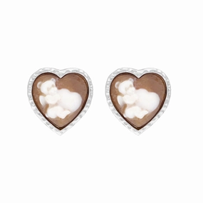 Sterling Silver Cameo Heart Teddy Stud Earrings D