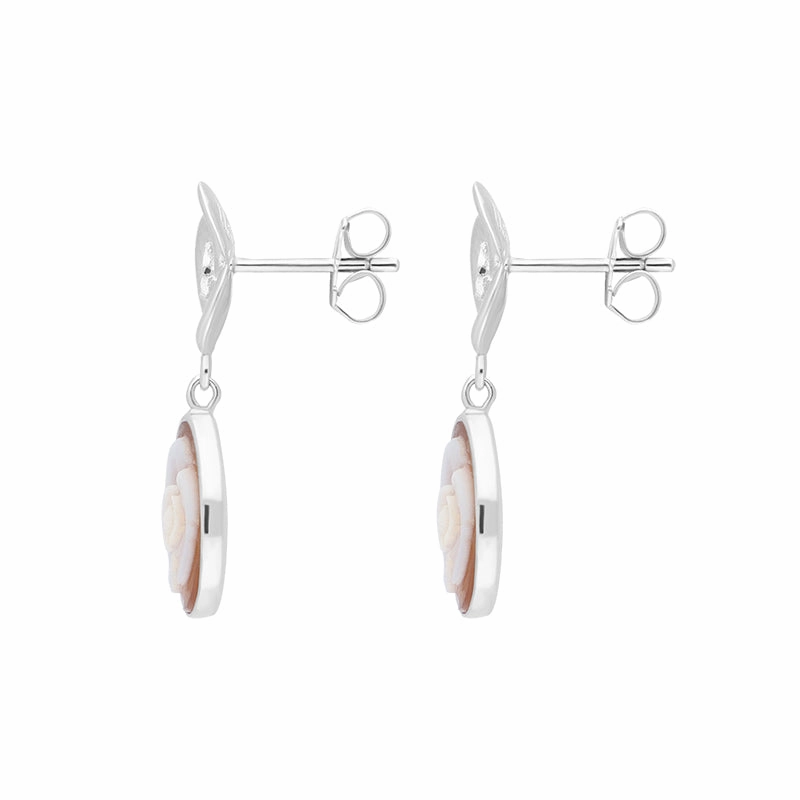 Sterling Silver Cameo Round Rose Drop Earrings D