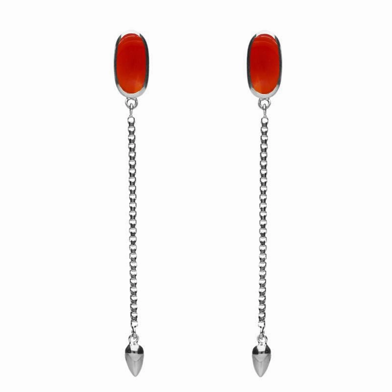 Sterling Silver Carnelian Lineaire Long Drop Stud Earrings