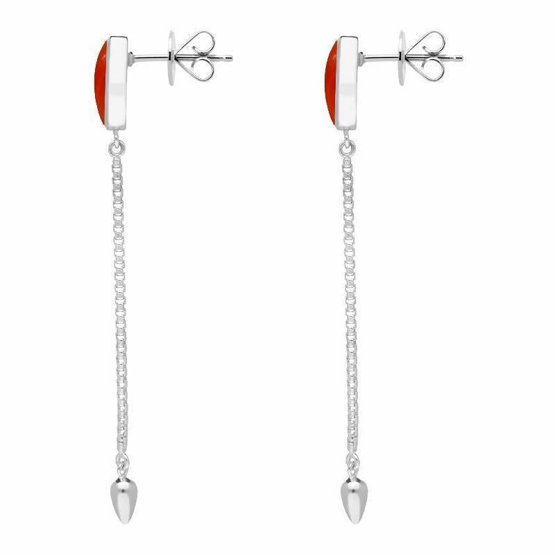 Sterling Silver Carnelian Lineaire Long Drop Stud Earrings