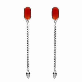 Sterling Silver Carnelian Lineaire Long Drop Stud Earrings