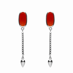 Sterling Silver Carnelian Lineaire Medium Drop Stud Earrings