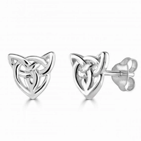 Sterling Silver Celtic Creatures Cat Face Stud Earrings 4256HP
