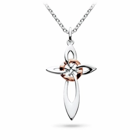 Sterling Silver Celtic Cross Rose Gold Plate Pendant 92007RG