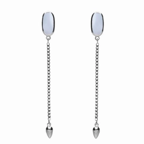 Sterling Silver Chalcedony Lineaire Long Drop Stud Earrings