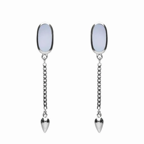Sterling Silver Chalcedony Lineaire Medium Drop Stud Earrings