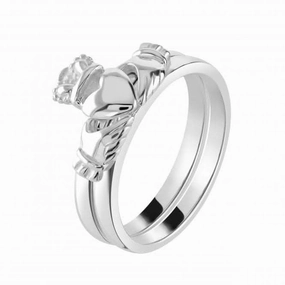 Sterling Silver Claddagh Two Piece Stacking Ring 2383HP