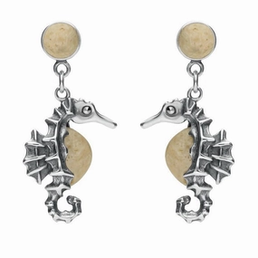 Sterling Silver Coquina Seahorse Drop Earrings