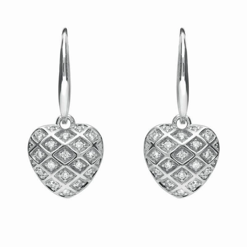 Sterling Silver Cubic Zirconia Heart Hook Drop Earrings D