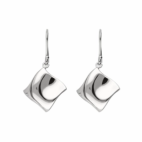 Sterling Silver Curved Square Drop Earrings