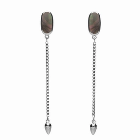 Sterling Silver Dark Mother Of Pearl Lineaire Long Drop Stud Earrings