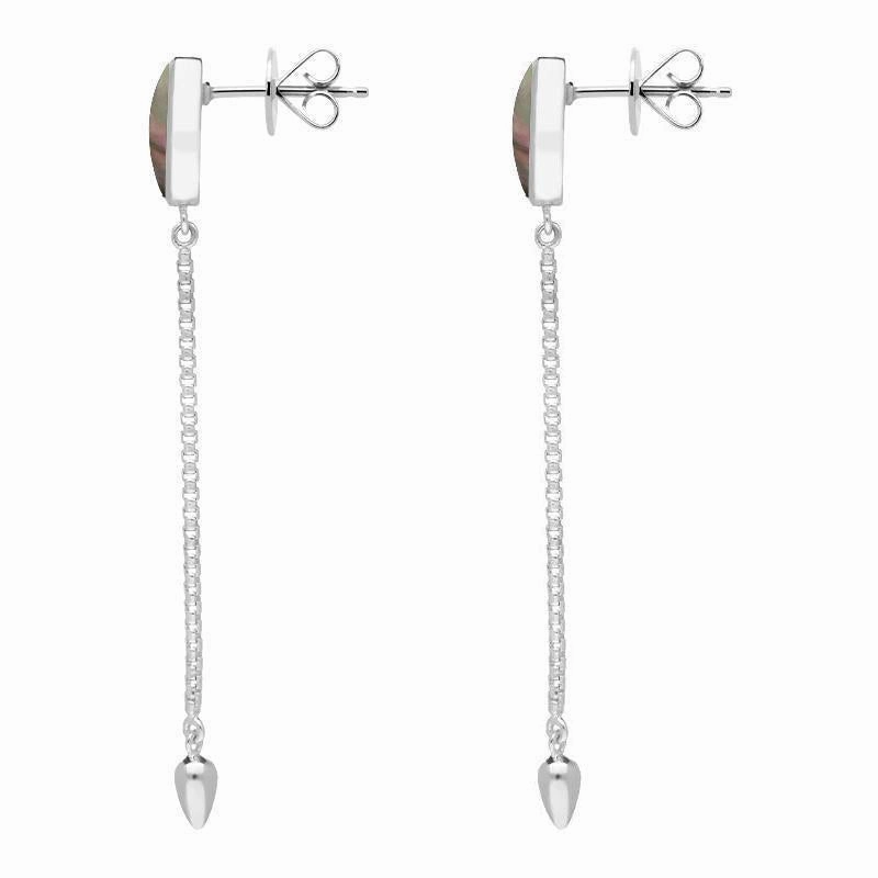 Sterling Silver Dark Mother Of Pearl Lineaire Long Drop Stud Earrings