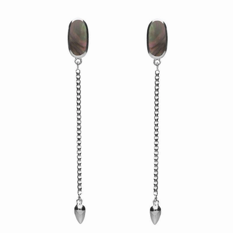 Sterling Silver Dark Mother Of Pearl Lineaire Long Drop Stud Earrings