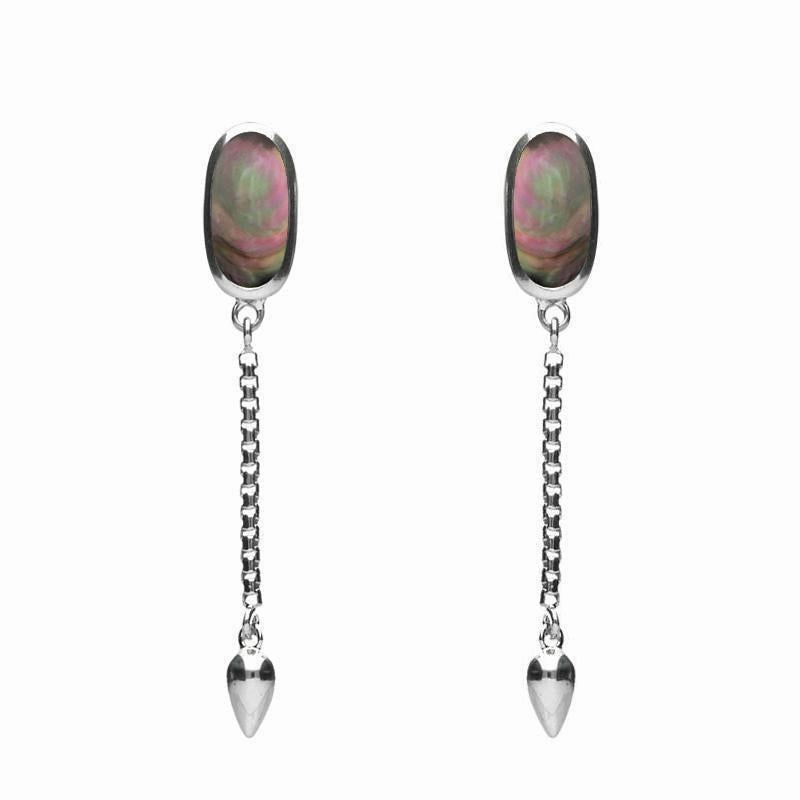 Sterling Silver Dark Mother of Pearl Lineaire Medium Drop Stud Earrings