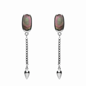 Sterling Silver Dark Mother of Pearl Lineaire Medium Drop Stud Earrings