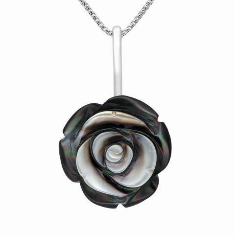 Sterling Silver Dark Mother of Pearl Tuberose 20mm Rose Necklace
