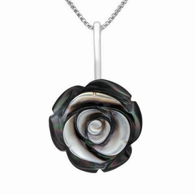 Sterling Silver Dark Mother of Pearl Tuberose 20mm Rose Necklace